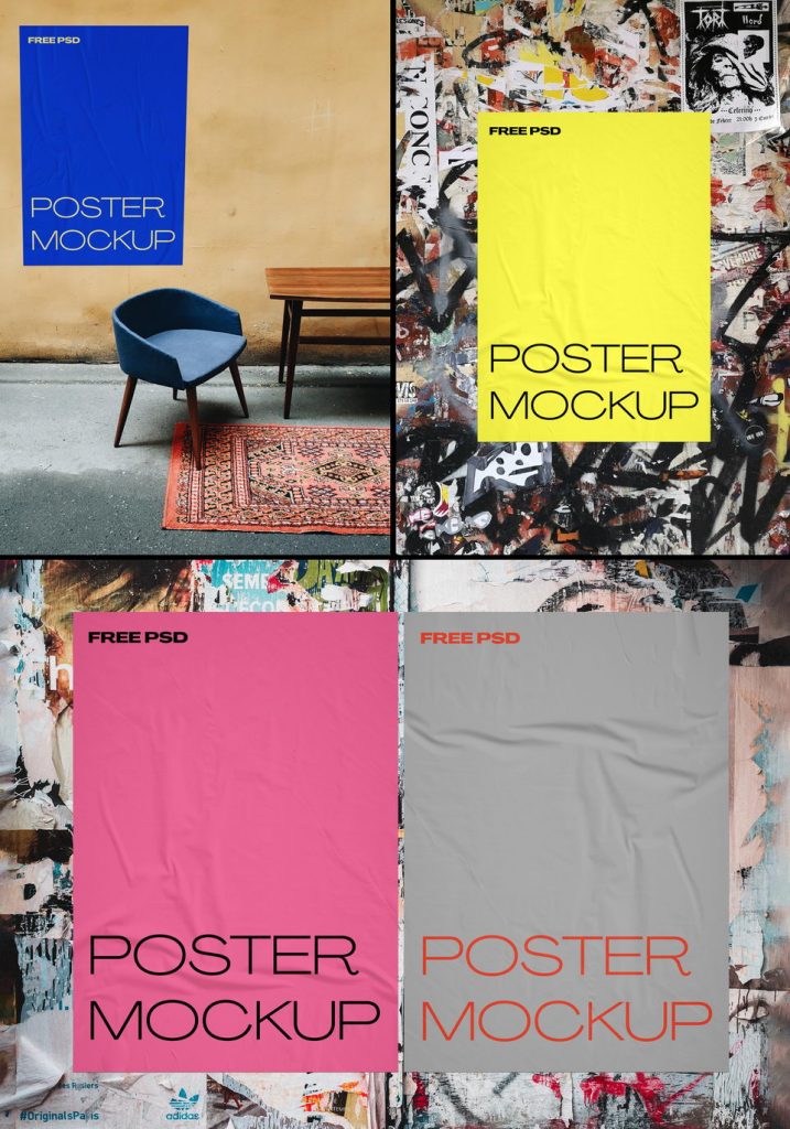 Glued Paper Wall Posters Free Mockup Psd Set Psfiles