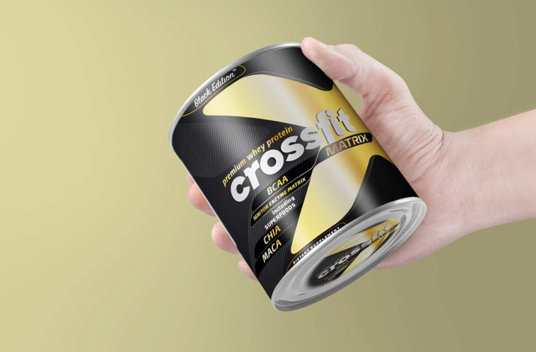 Cross Fit Powder Can on hand Mockup