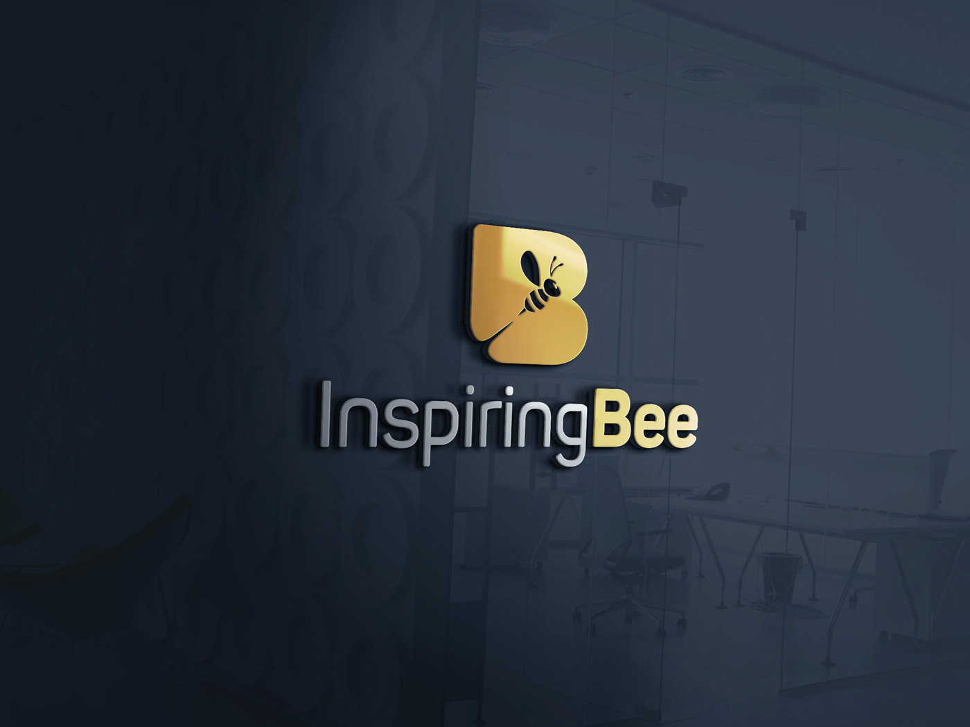 InspiringBee logo 3d Glass logo Mockup