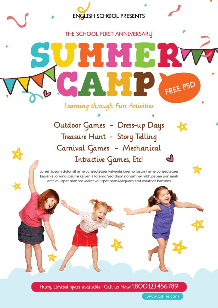 Free Kids Summer Camp PSD Flyer for Pre Schools - PsFiles