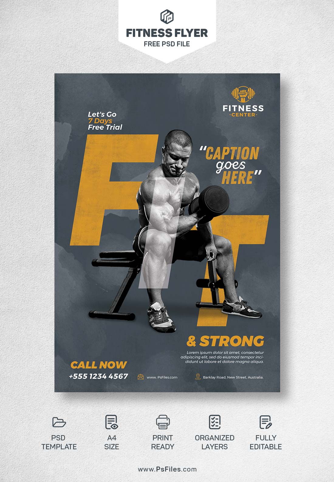 Fit and Strong Body Builder Poster Design PSD Template