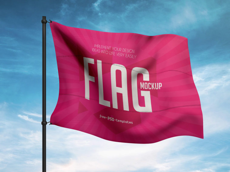 Flag Attached to Metal Pole Mockup PSD