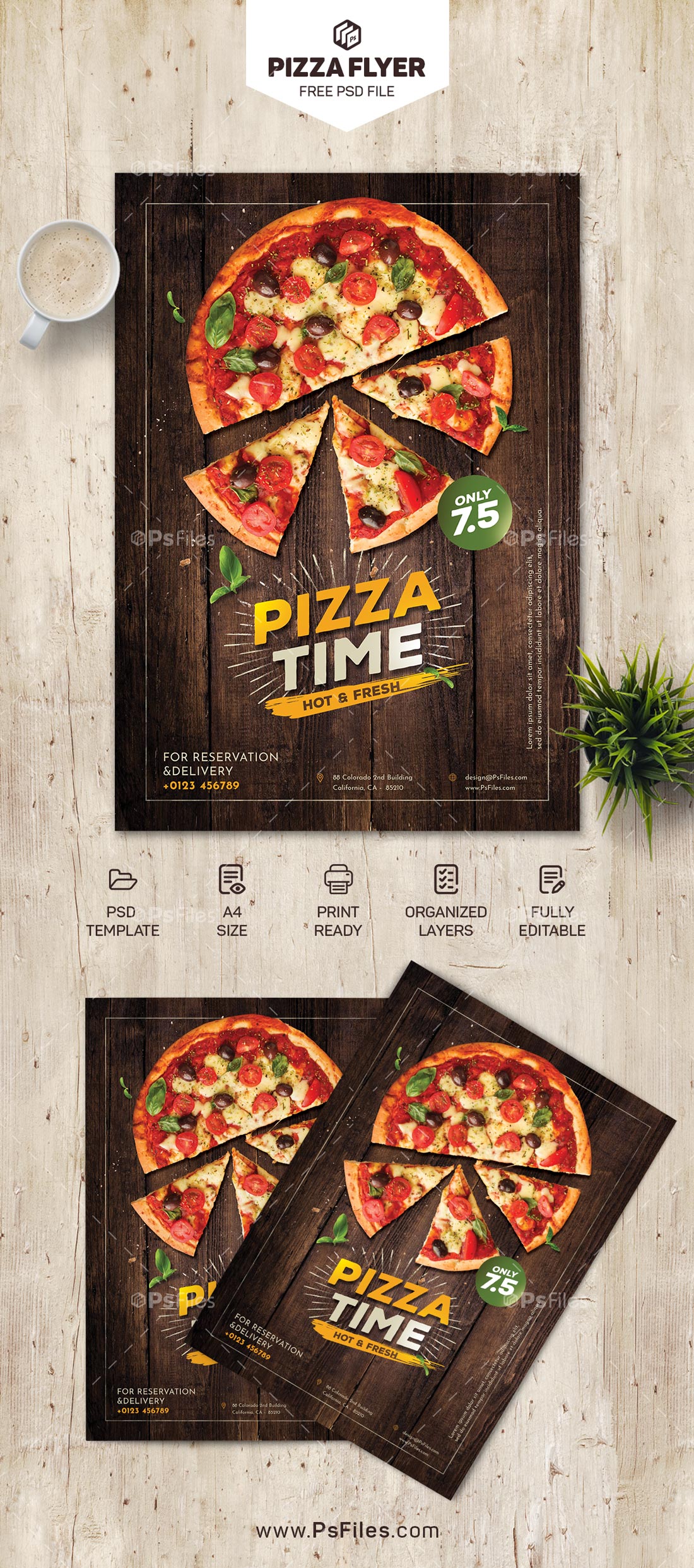 Hot and Fresh Pizza restaurant PSD Template