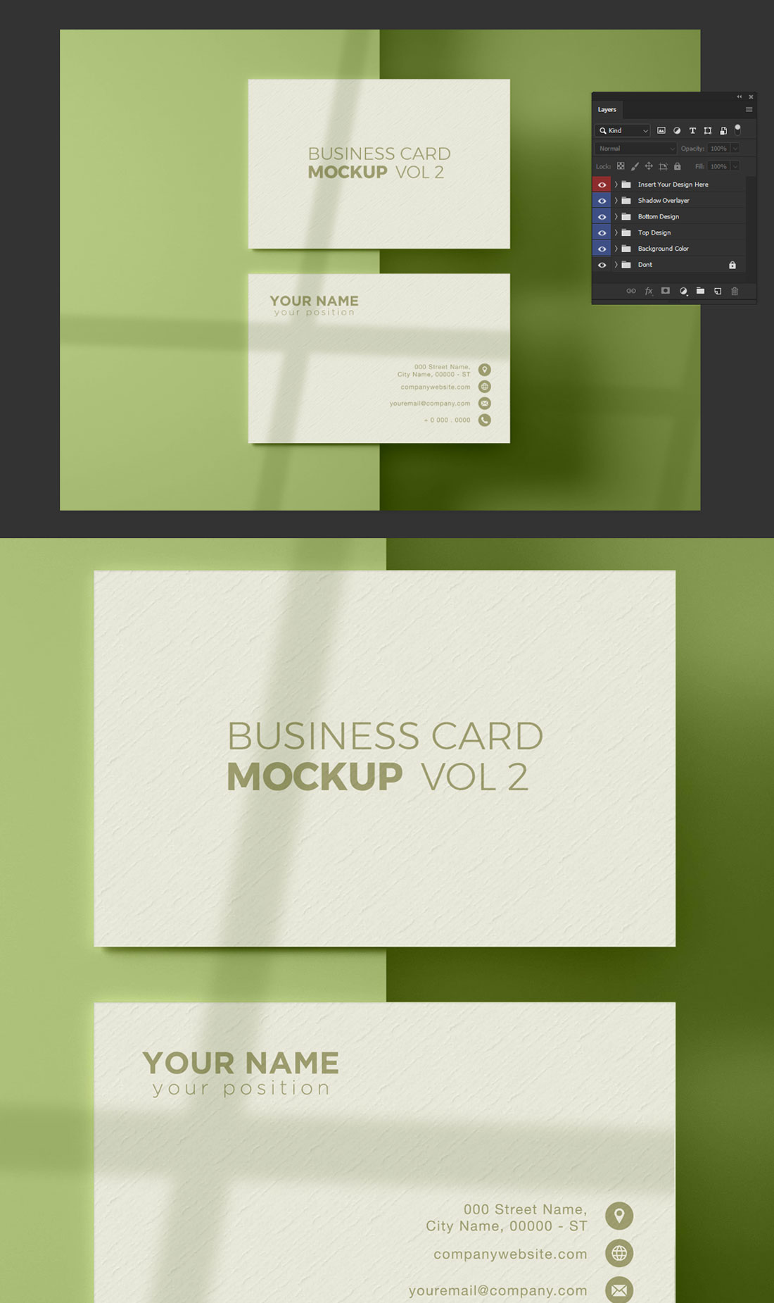 Shadow Overlayer Front and Back Business Card Mockup PSD 2019