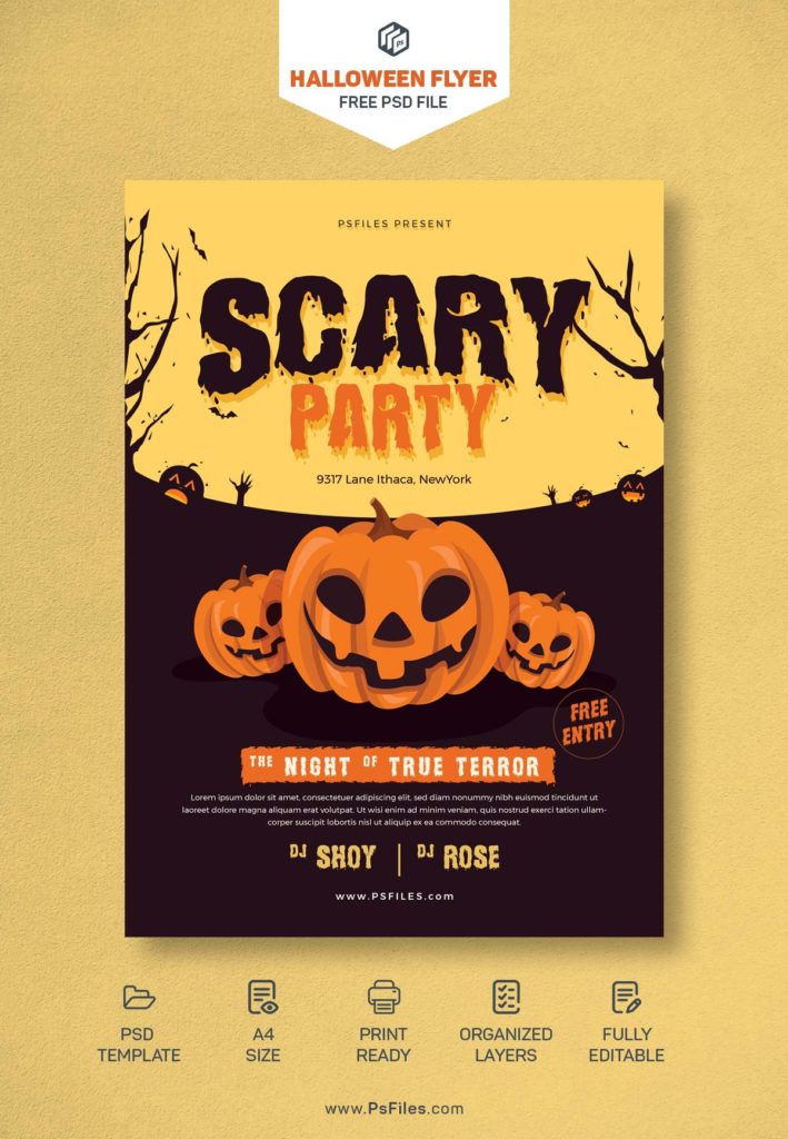 Free Minimal Halloween Scary Party PSD Flyer Template - PsFiles