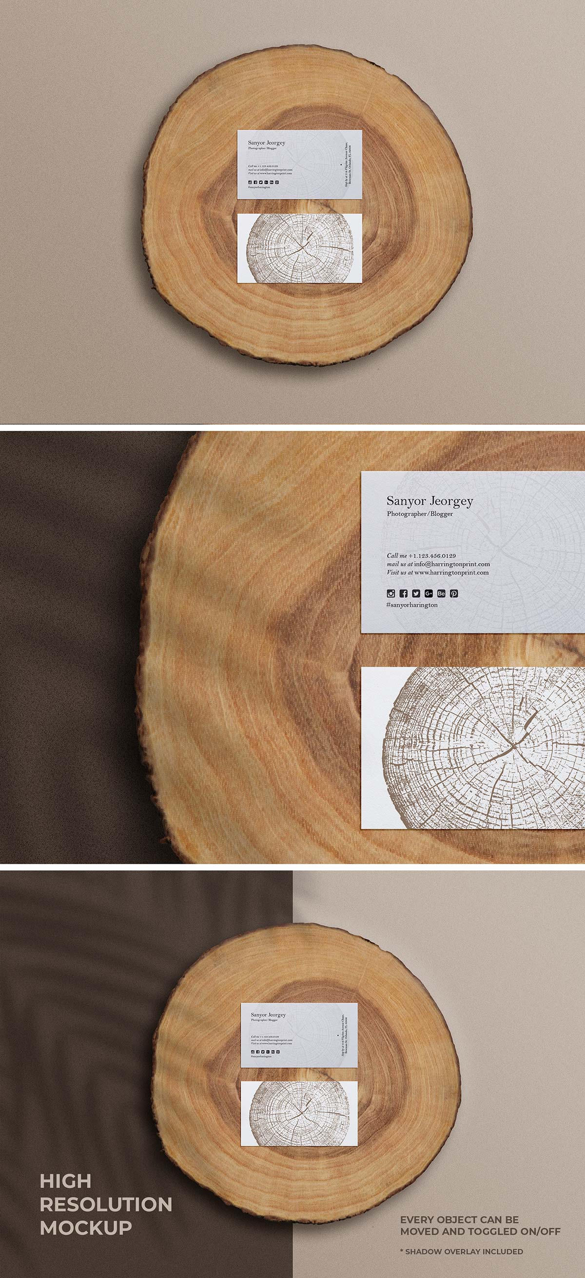 Business Cards on a Wood Slice Mockup 2020 Photoshop CC PSD File