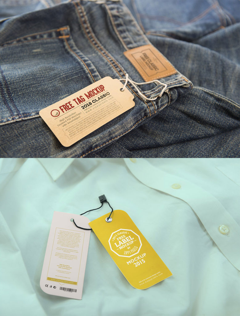 Free 2 Clothing Label Tags Logo Mockup - PsFiles