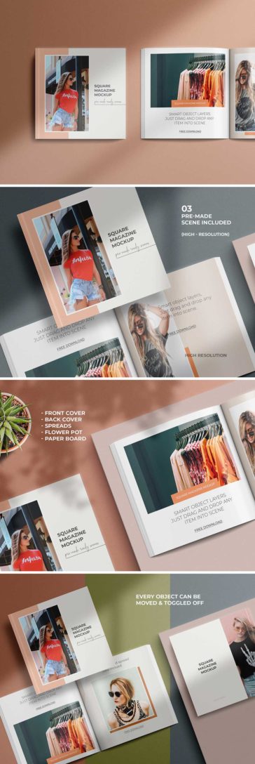 Free Square Magazine PSD Mockup Set - PsFiles