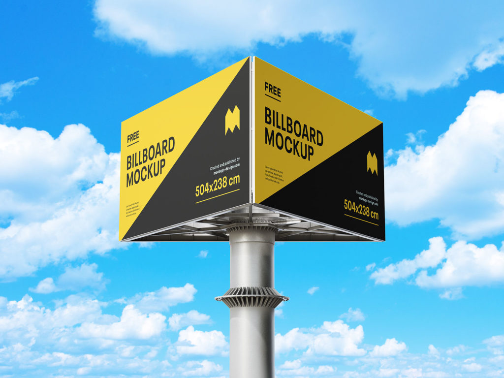 Free Triangular Triangle Triple Billboard Signange Mockup