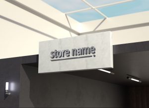 Office Building Front Sign 3D Logo Mockup PSD