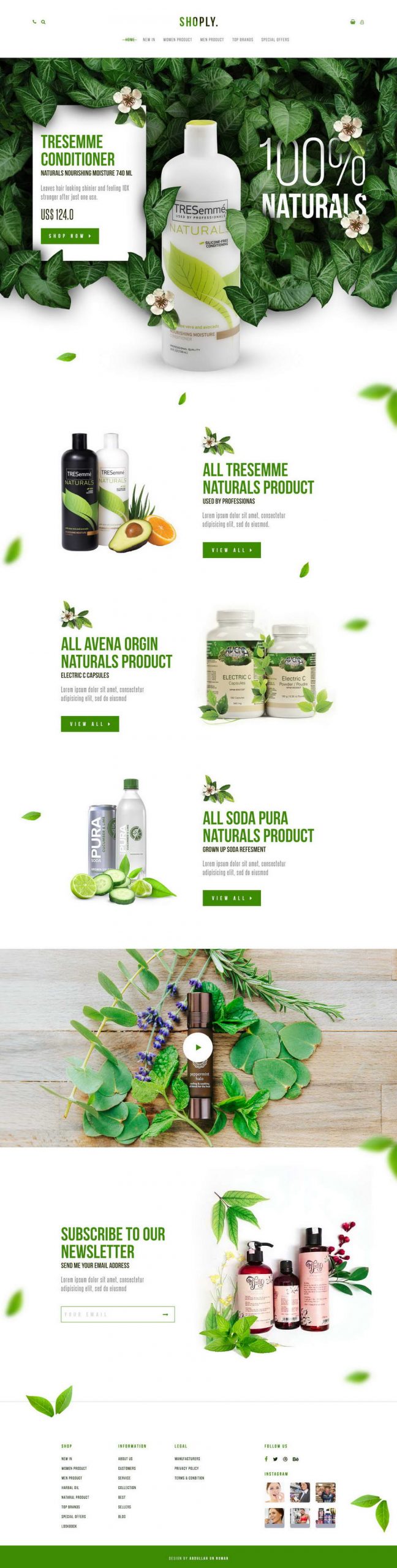 Skin care and Body Oil, Conditioner, shampoo, cosmetics product online sales website PSD Template 