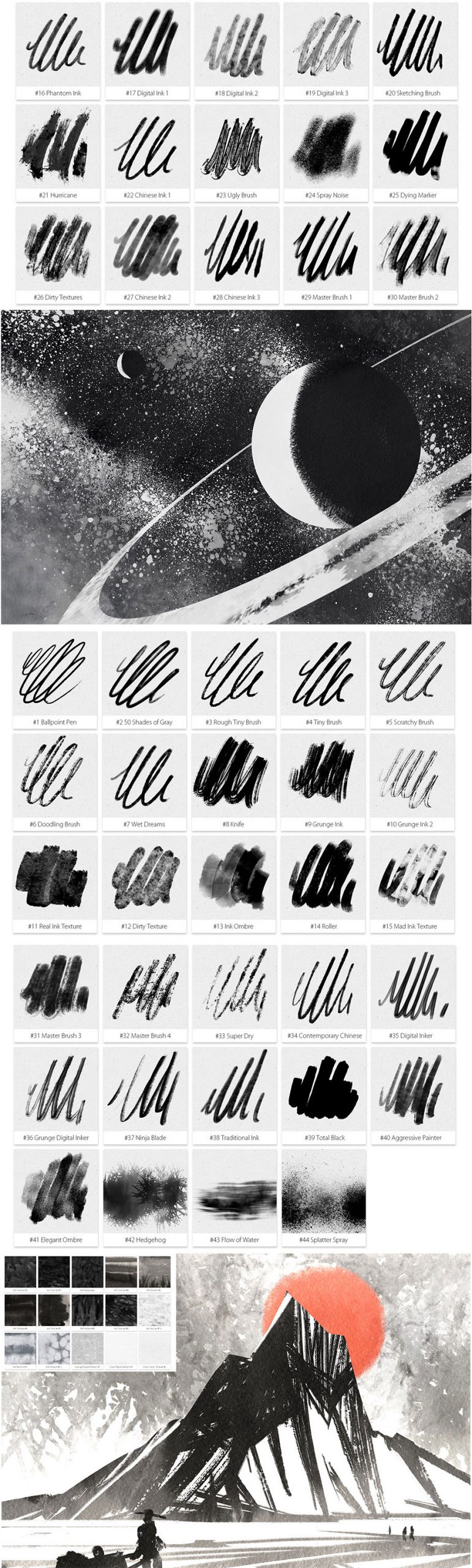 44 Ink Photoshop Digital Painting Brushes