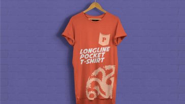 Short Sleeves Longline Pocket T-Shirt Mockup PSD