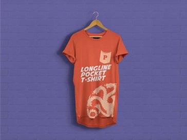 Short Sleeves Longline Pocket T-Shirt Mockup PSD