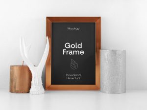 Free Gold Photo Frame Mockup PSD