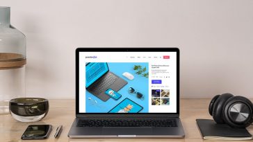 MacBook Pro on wooden Desk Mockup