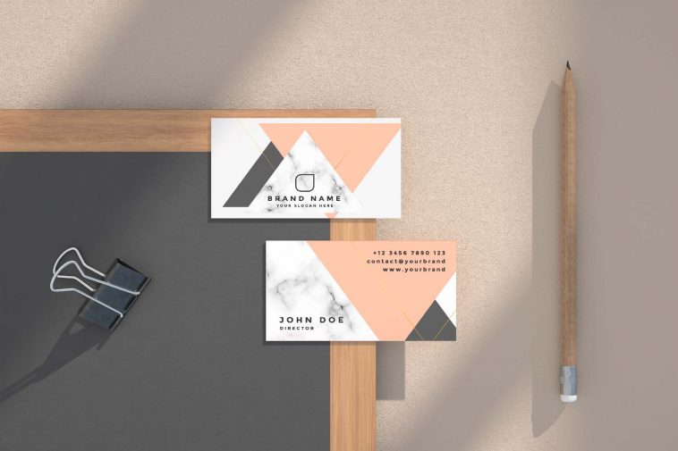 Top View of Business Card Free Mockup Scene