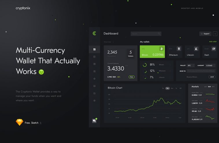 Free Crypto Wallet Dashboard Web Template PSD Sketch