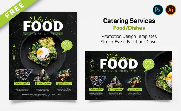 Food Free Flyer and FB Cover PSD Templates