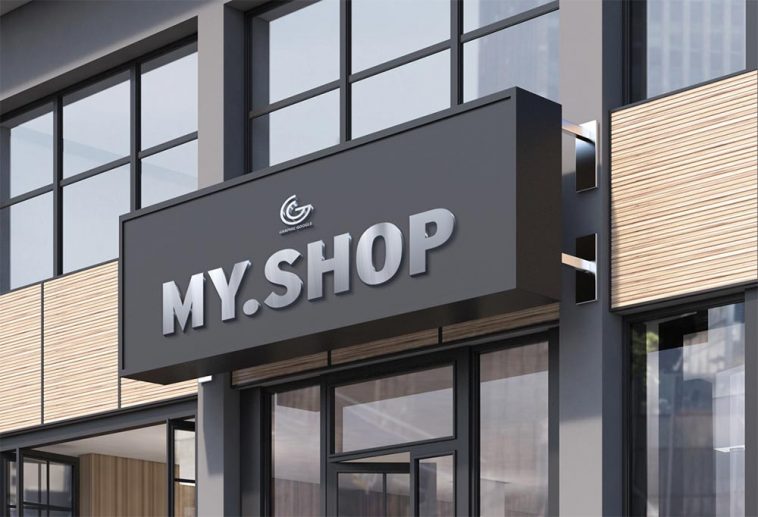 Free Shop Facade Logo Mockup PSD