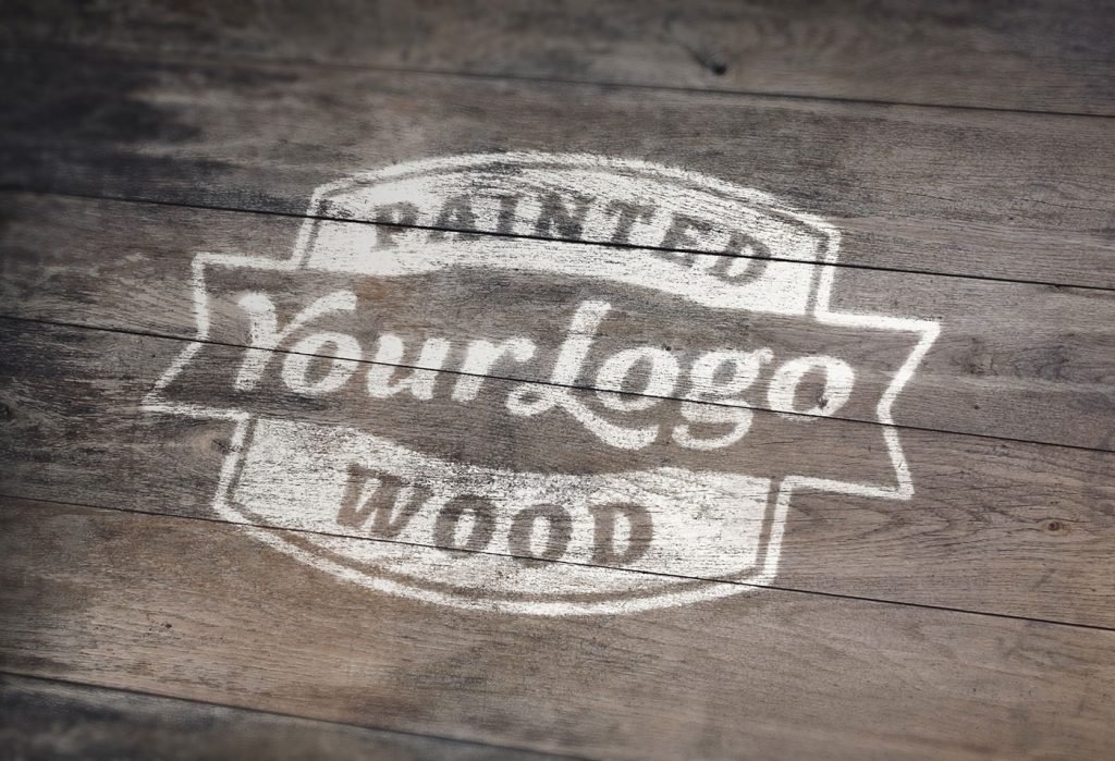 Free Painted Wood Logo MockUp PSD