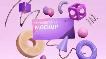 Free Business Card Mockup with Artistic Elements Template