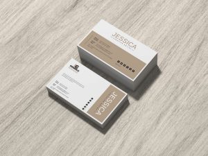 Free Stacked Business Card Mockup on Wood