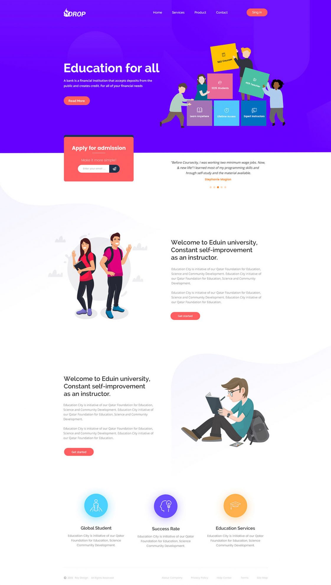 Drop Education Website PSD Template - PsFiles