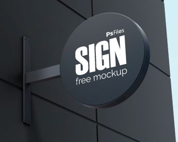 Free Realistic Round Wall Mounted Signage Mockup
