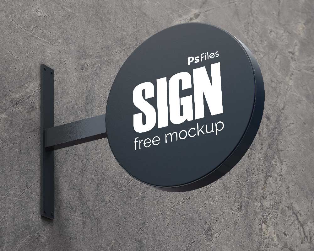 Free Realistic Round Wall Mounted Signage Mockup