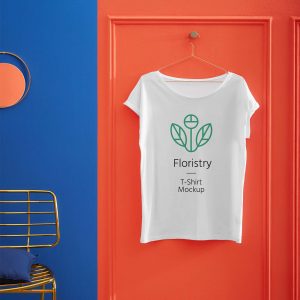 Free Hanging Crew Neck T-Shirt Mockup