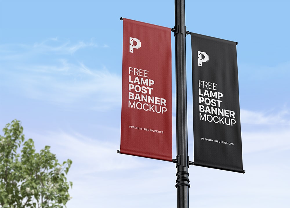Download Free Lamp Post Pole Banner Mockup Psd Psfiles PSD Mockup Templates
