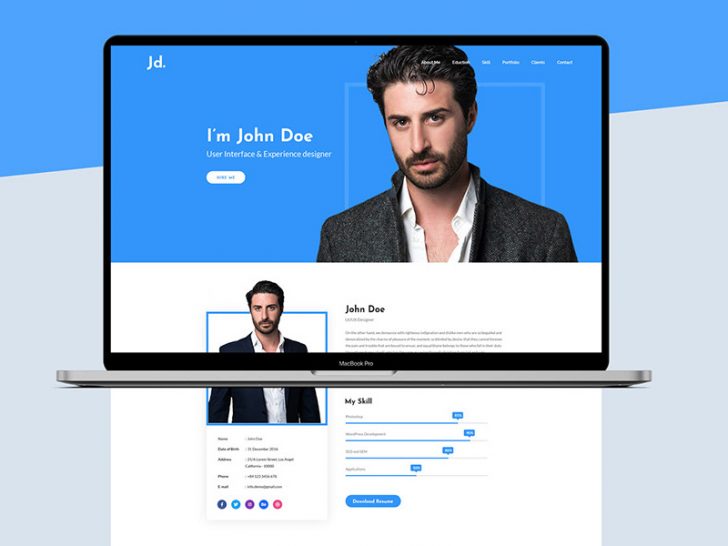 Free Resume/Portfolio Web Design Template PSD - PsFiles