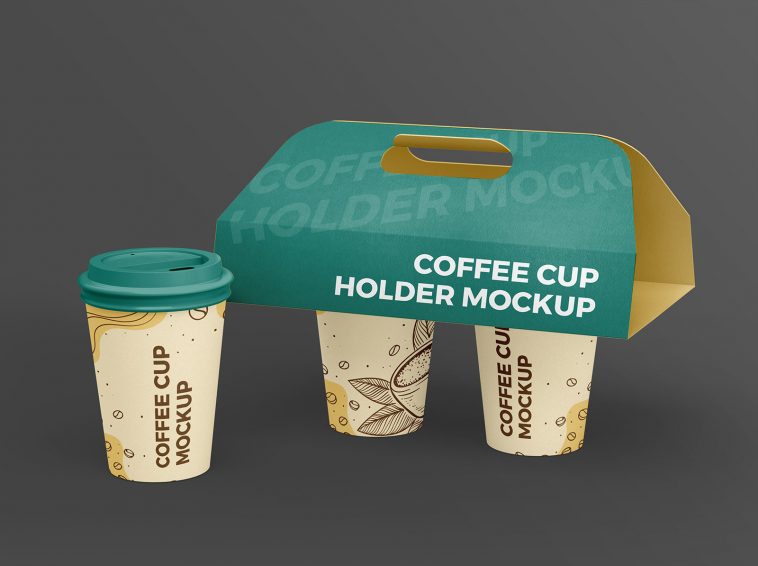 Paper Coffee Cup with Coffee Cup Holder Box Mockup
