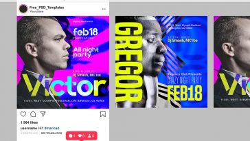 Free 2 Night Club Instagram Post and Story PSD Templates