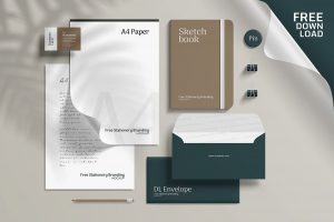 Free Shadow Stationery Scene Creator Branding Mockup PSD