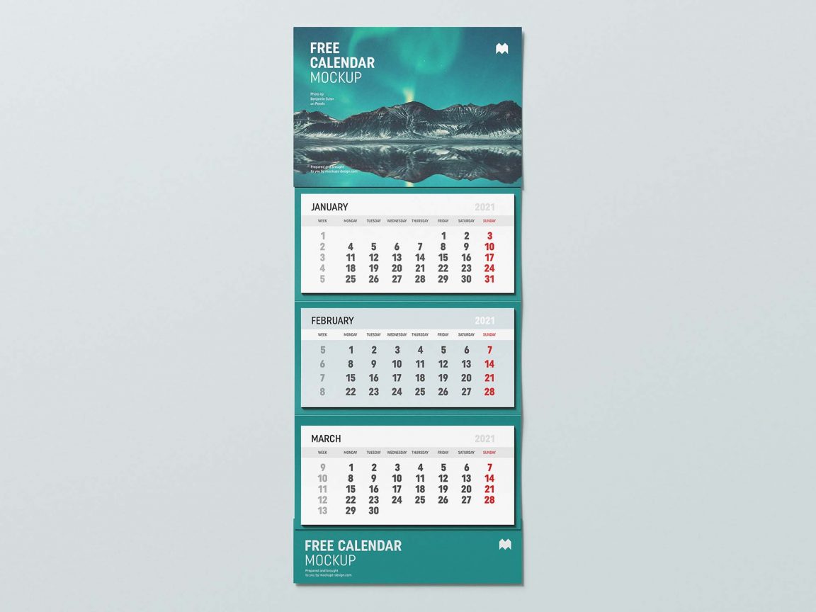 Free Long Wall Calendar Mockup 2 PSD Free PsFiles
