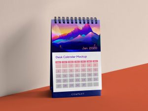Table Desk Month Calendar Mockup PSD