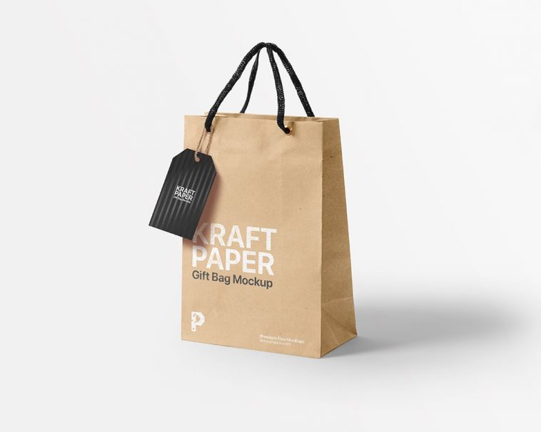 Free Kraft Paper Gift Bag Mockup PSD