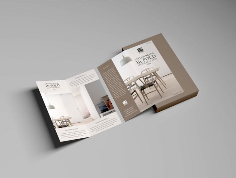 Free Stylish Brand Bi-Fold Brochure Mockup PSD