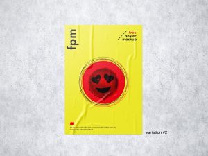 Glued wrinkle Paper Poster Free Mockup PSD