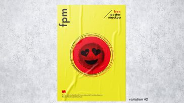 Glued wrinkle Paper Poster Free Mockup PSD