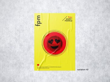 Glued wrinkle Paper Poster Free Mockup PSD