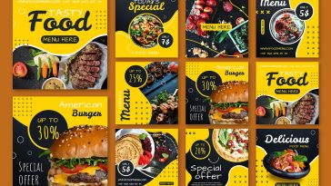 Free 9 Food Menu Instagram Posts Set Templates PSD