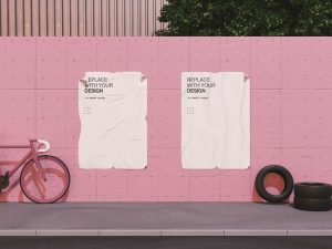 Free Glued Street Poster Mockup PSD