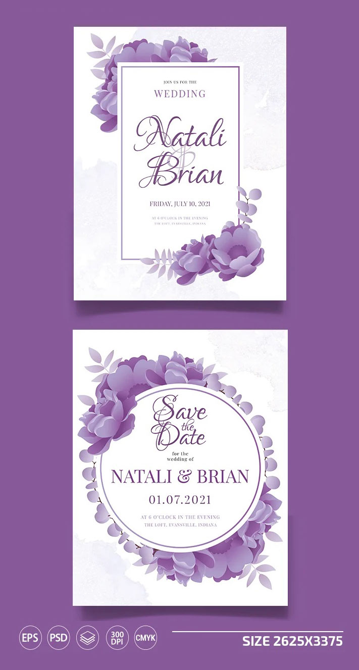 Free Floral Wedding Invitation Card PSD + Vector