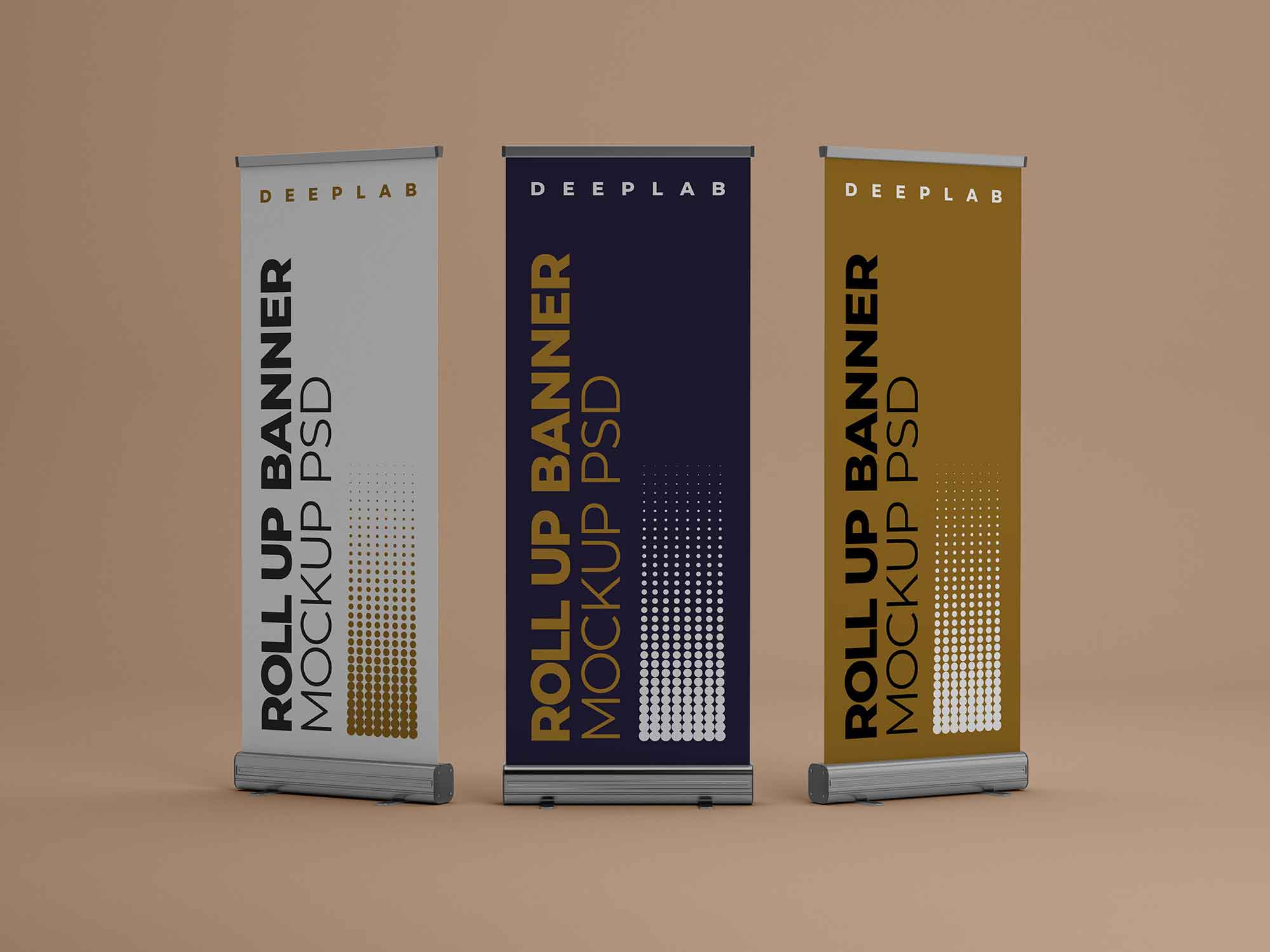 3 Roll-up Banner Mockup Set PSD