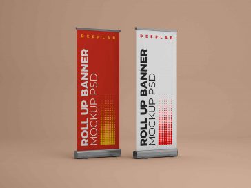 3 Roll-up Banner Mockup Set PSD