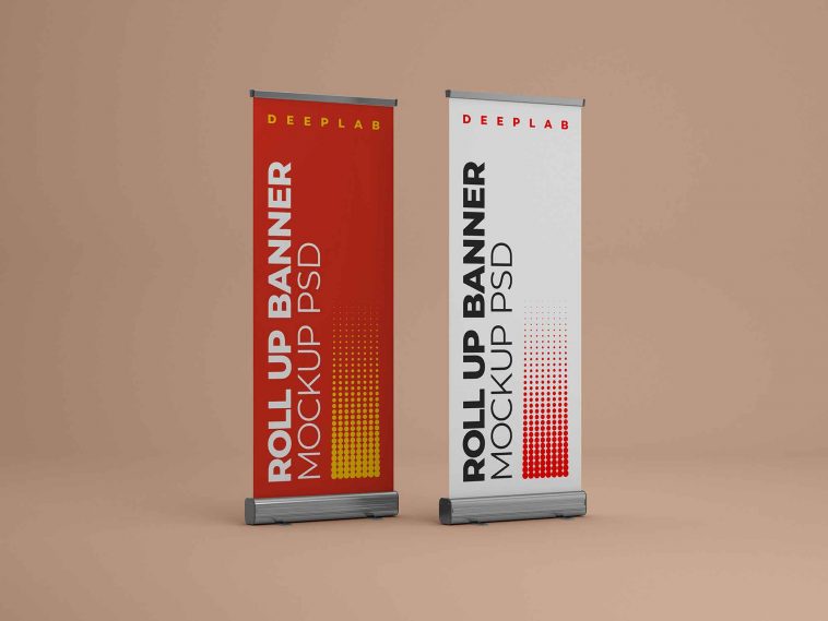 3 Roll-up Banner Mockup Set PSD