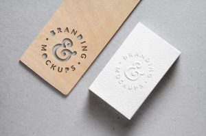 Logo Cutout Wood & Embossed Business Card MockUp PSD